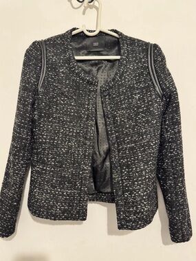 Black & White Tweed Collarless Blazer Jacket